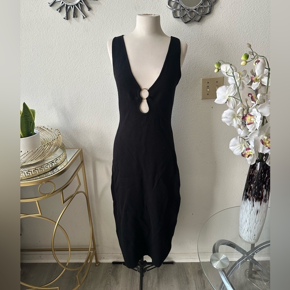 House of Harlow 1960 Black Backless Midi Dress cut out neutral Sz M
